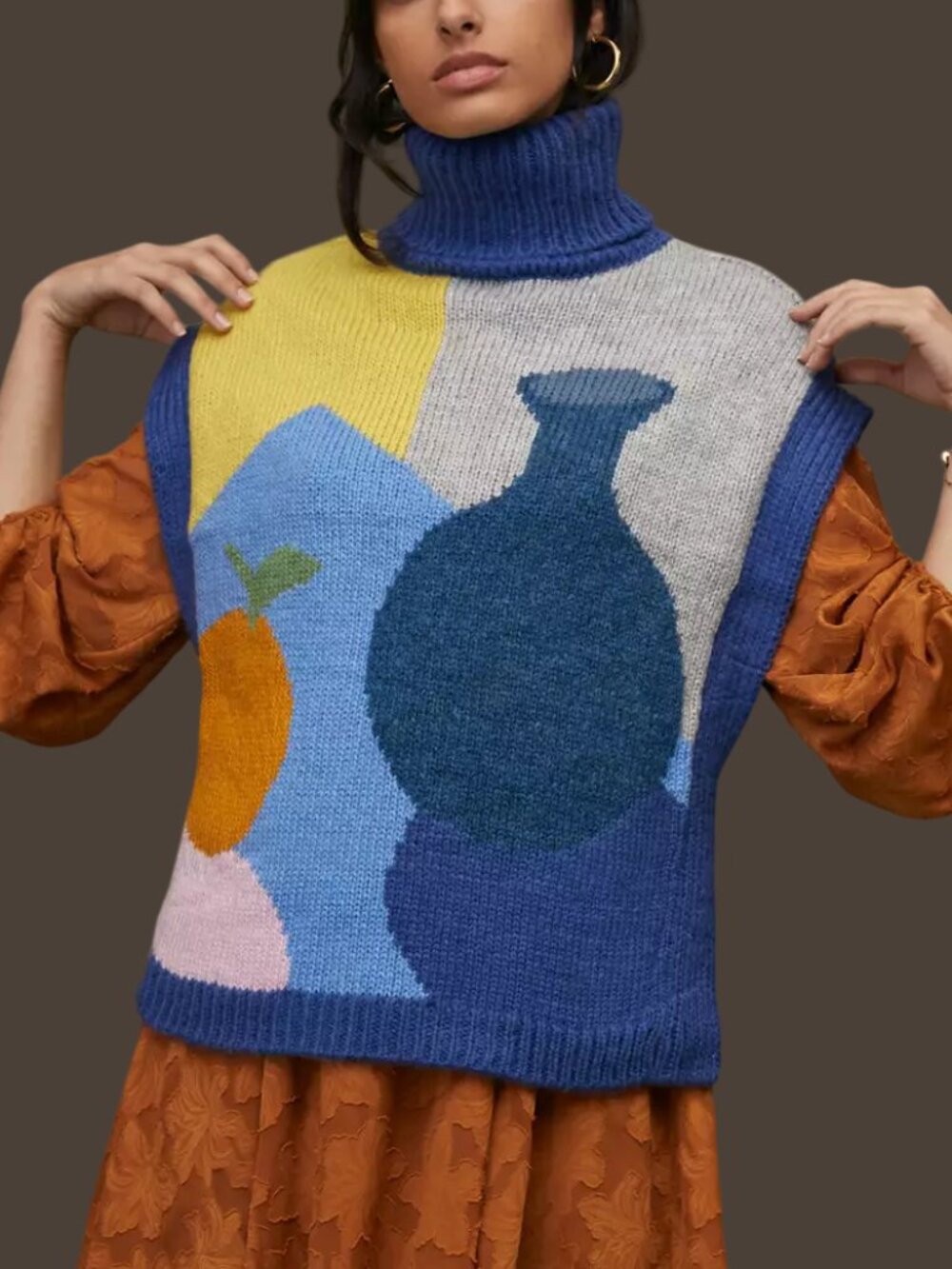 Anthropologie Laura Dalgaard Fruit Still Life Sweater Vest Blue One Size